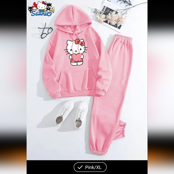 Hello Kitty Pink Hoodie and Sweatpants Set, Sizes M, L, XL - Picture 1 of 8